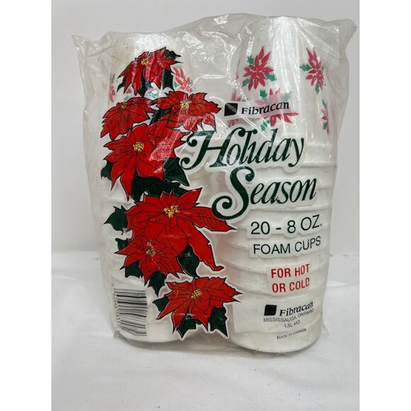 Vintage 90's Styrocup Styrofoam Holiday Holly Print Coffee Cups 8 0z. Pack Of 19 - Picture 5 of 5